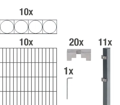 Immagine prodotto di Alberts 668495 Staccionata doppia "Oslo" come set completo di 52 pezzi, plastificata, antracite, altezza 120 cm, lunghezza 20 m