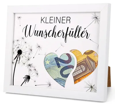 Produktbild von Bilderrahmen mit Löwenzahnmotiv als Geldgeschenk, ein kleines, wunscherfüllendes Geschenk für Geburtstage, Weihnachten und Hochzeiten.