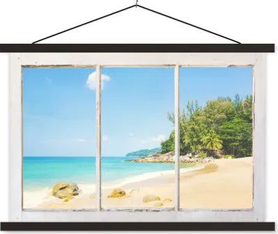 Produktbild von MuchoWow® Textilposter Aussicht - Strand - Meer 150x100 cm mit schwarzem Rahmen - Schlafzimmer