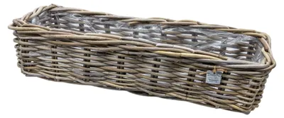 Image de Panier à plantes en rotin naturel avec film plastique, pour l'intérieur et l'extérieur - 58 x 18 cm - Jardinière rectangulaire tressée pour rebord de fenêtre