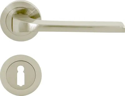 Produktbild von DOMINO Türgriff Drückergarnitur BB-Buntbart Set | Rund-Rosette | Türklinke für Bürotür, Kellertür & Innentür | Türbeschläge aus Aluminium | Nickel Türdrückergarnitur | TIPO-R M9