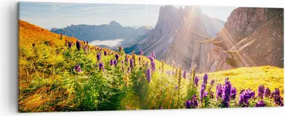 Produktbild von Bild auf Leinwand - Leinwandbild - Berge Wiese Blumen - 140x50cm - Wand Bild - Wanddeko - Leinwanddruck - Bilder - Kunstdruck - Wanddekoration - Leinwand bilder - Wandkunst - AB140x50-4008