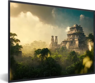 Produktbild von MuchoWow® Gerahmtes Poster Tempel - Dschungel - Wolken - Himmel - Natur 40x30 cm - Poster mit Schwarzem Bilderrahmen Wandposter Rahmen Foto Bilder - Kunstposter - Wanddekorationen