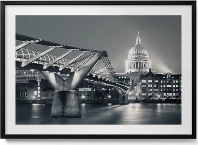 Produktbild von Schwarz-weißes Stadtbild– Wandbild mit Rahmen – Gerahmtes Bild  – Wanddekoration – 100x70 cm –  Schwarz Rahmen