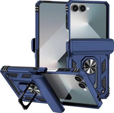 Produktbild von Hülle für Samsung Galaxy Z Flip 7 Hybrid Schutzhülle mit Ring Kickstand und Scharnierabdeckung Blau