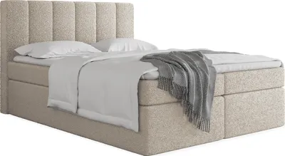 Produktbild von Boxspringbett 200x200 mit Bettkasten – Gepolstert Doppelbett mit 7-Zonen Taschenfederkern-Matratze, 5 cm Komfortschaum-Topper Inklusive – Stauraumbett mit hohem Kopfteil, Boucle Stoff – Beige