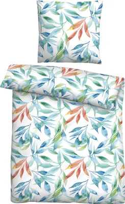 Produktbild von Traumhaft schlafen - Castell - Markenbettwäsche Baumwoll Seersucker Bettwäsche 0020763 BLÄTTER color: bunt, size: 1x 135x200 cm + 1x 80x80 cm