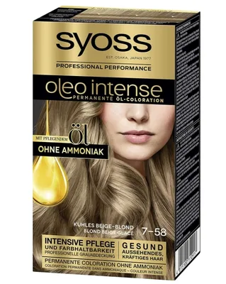Produktbild von Syoss Oleo Intense Oil Colouration 7-58 Cool Beige Blonde Level Permanent Hair Colour with Nourishing Oil 115ml