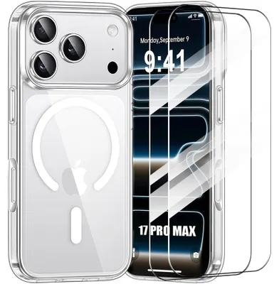 Image de Coque + 2 Verres Trempés pour iPhone 17 Pro Max, Protection Antichoc avec Anneau Magnétique - Transparent
