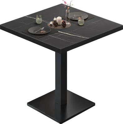 Produktbild von BM | Bistrotisch | B:T:H 70 x 70 x 75 cm | Schwarz Marmor / Schwarz | Quadratisch | Schwarzer Rand | Bistro Tisch Esstisch