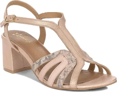 Produktbild von Sandalen aus hellrosa Vollnarbenleder mit 6 cm Blockabsatz und verstellbarem Riemen