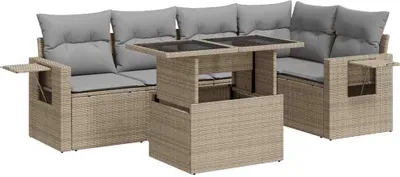 Produktbild von vidaXL 6-tlg. Garten-Sofagarnitur mit Kissen Beige Poly Rattan