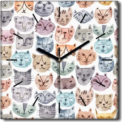 Produktbild von Coloray Uhr auf Leinwand 30x30 cm Wand Uhr Dekoration Wohnzimmer Segeltuch schwarze Hände -Aquarelle Katzen Tiere.