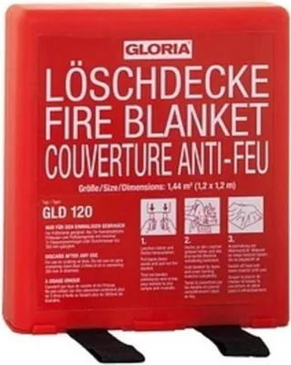 Produktbild von Löschdecke DIN EN 1869 speziell für Öl- und Fettbrände 1200x1200 mm in rotem Pol.