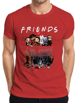 Imagen del producto de Camiseta para hombre con motivos de terror: Pennywise, Michael Myers, Jason Voorhees, Freddy Krueger, Pinhead. Color: rojo. Talla: XXL
