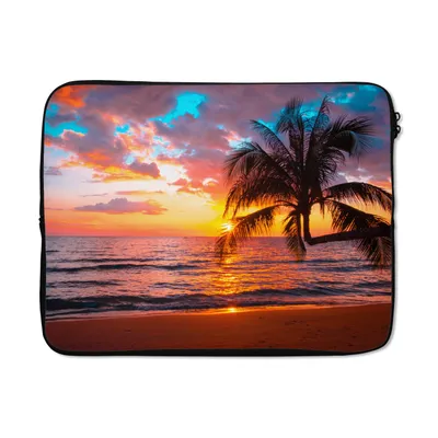 Produktbild von MuchoWow® Laptop Hülle 15 Zoll Palme - Sonnenuntergang - Strand - Meer - Horizont Laptoptasche - Laptoptasche - Sleeve - Rundum-Schutz