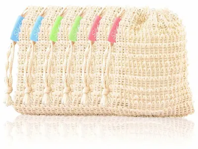 Produktbild von Seifensäckchen aus Sisal, 6 Stück, mit Zugband, für Gesichts- und Körperreinigung