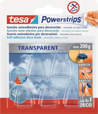 Produktbild von Tesa 58900-00014 5 transparente Haken Dekorationsgegenstände 8 abnehmbare 200g