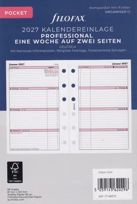 Immagine prodotto di Ricarica per agenda FILOFAX 2027 - POCKET - 1 settimana = 2 pagine - Professional - tedesco