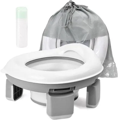 Produktbild von Famanu Tragbares Töpfchen mit Tragetasche und Falttoilette für Kinder - Grau