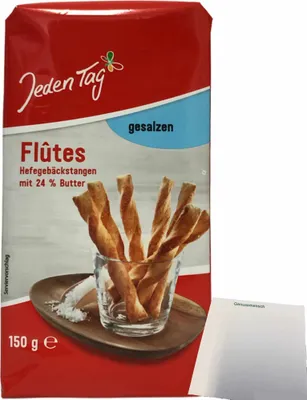 Produktbild von Jeden Tag Flutes gesalzene Hefegebäckstangen mit 24% Butter (150g Packung) + usy Block
