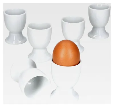Produktbild von 6er Set Eierbecher für 6 Personen aus weißem Porzellan mit Fuß für den Frühstückstisch