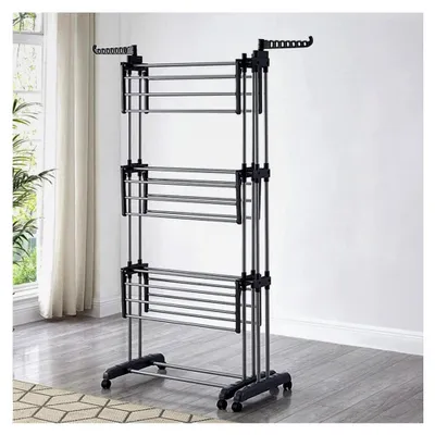 Produktbild von Wäscheständer, Turm, 3 Etagen, faltbar, mit Rädern, ausziehbar, für Innen und Außen (75 – 142,5 x 64 x 170 cm, grau)