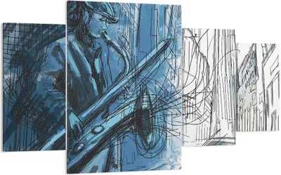 Produktbild von Bild auf Leinwand - Leinwandbild - 4 Teile - Saxophon Musiker Zeichnen - 160x90cm - Wand Bild - Wanddeko - Wandbilder - Leinwanddruck - Bilder - Wanddekoration - Leinwand bilder - DL160x90-4148