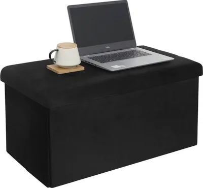Produktbild von Happyment Moderne Aufbewahrungsbank Zerio – Aufbewahrungsbank / Hocker – Hocker – Schwarz – Samt und MDF – 76x38x38 cm