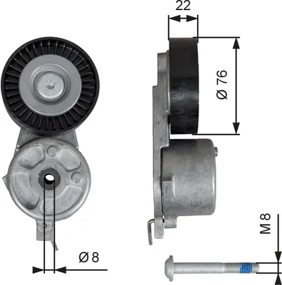 Produktbild von GATES T39141 Spannrolle Keilrippenriemen 76mm für FORD MONDEO IV Turnier (BA7) S-MAX (WA6) GALAXY (WA6) MONDEO IV (BA7) MONDEO IV Stufenheck (BA7)