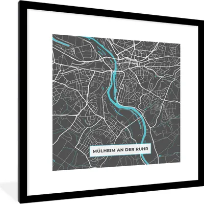 Produktbild von MuchoWow® Gerahmtes Poster Stadtplan - Karte von Deutschland - Blau - Mülheim an der Ruhr - Karte 40x40 cm - Poster mit Schwarzem Bilderrahmen Wandposter Rahmen Foto Bilder - Poster - Plakat im Rahmen