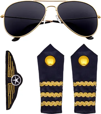 Image de Set pilote - Set pilote femme - Lunettes de soleil, épaulette, insigne 3 pièces