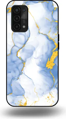 Produktbild von Smartphonica Handytasche passend für OPPO A54 5G / A74 5G / A93 5G mit Hellblau Gold Marmor Print - TPU Backcover Case Hellblau Gold Marmor Design