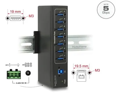 Produktbild von DeLOCK 63311, USB 3.2 Gen 1 (3.1 Gen 1) Type-B, USB 3.2 Gen 1 (3.1 Gen 1) Type-A, 5000 Mbit/s, Schwarz, Metall, Gleichstrom