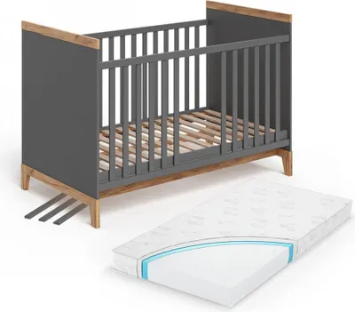 Image de Lit bébé Vitalispa Malia Gris/Artisan 70x140 cm avec matelas, Model 58592
