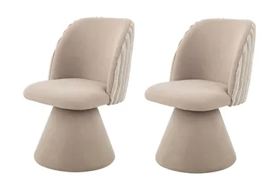 Produktbild von Hela Tische, 2er SET Esszimmerstuhl Sessel Bari -Bezug Samt Velet Schlamm, Rücken Felloptik () -360° drehbar -gepolsterter KEGELFUSS (Metall)