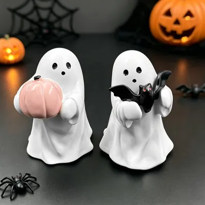 Halloween Deko Geisterfiguren 2er Set, Harz, 10 cm