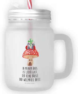 Produktbild von Mr. & Mrs. Panda Glas Marienkäfer Fliegenpilz - Transparent - Geschenk, Trinkglas mit Deckel, Lustige Sprüche, Cocktailglas, Haus, Zuhause, Wohnung, Becher, Trinkgefäß