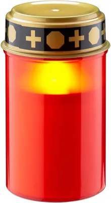 Zdjęcie produktu dla Lampa nagrobkowa LED No-Name 77757, czerwona, czerwono-złota - z realistycznym knotem 3D, ciepła biel (2400 K), zasilanie bateryjne (2x AA), do użytku wewnątrz i na zewnątrz (IP44)