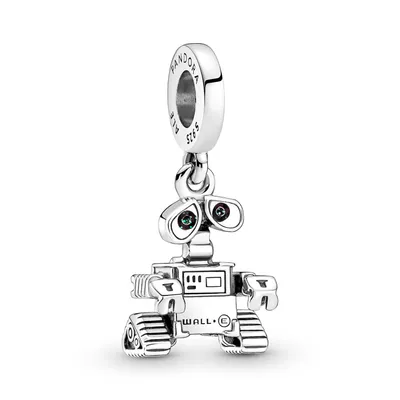 A silver Pandora charm in the shape of the robot Wall-E.