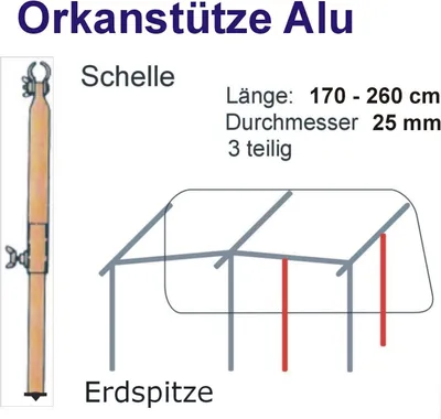 Produktbild von Alu Orkanstütze 25 mm Zelt-Stange Zusatzgestänge Zeltstangen Vorzelt Wohnwagen