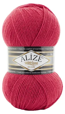 Alize Superlana Klasik unifarben 100g Strickgarn Strickwolle 25% Wolle, 798 himbeere