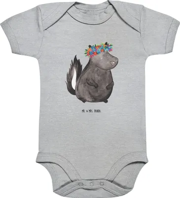 Produktbild von Mr. & Mrs. Panda babykleidung body Stinktier Mädchen 1. - 3. Monat - Heather Grey - Geschenk, Namaste, Strampler Baby, Einteiler, Babybody, Babystrampler, Raubtier, Yoga