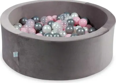 Produktbild von Bällebad 90x30 Samt lila – Mit 200 Bällen / perlmutt, transparent, silber, babyrosa