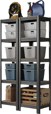 Obrázek produktu pro Regál – knihovna – regál do skladu – ocel a MDF – 37 x 37 x 150 cm – šedá/černá