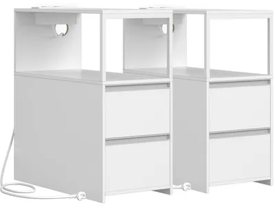 Produktbild von Kleine Beistelltische - Nachttische - Couchtische - Aufbewahrungsmöbel - Schmale Tische - Set aus 2, weiß