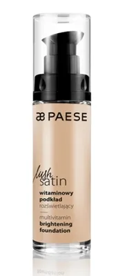 A bottle of Paese Cosmetics Lush Satin Foundation with a pump dispenser.