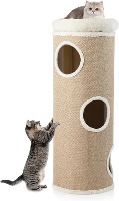 Imagen del producto de Árbol para gatos de 4 niveles, 113 cm de altura, con 3 escondites, color marrón