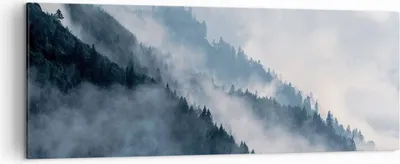 Produktbild von Bild auf Leinwand - Leinwandbild - Einteilig - Berge Nebel Bäume - 140x50cm - Wand Bild - Wanddeko - Wandbilder - Leinwanddruck - Bilder - Wanddekoration - Leinwand bilder - Wandbild - AB140x50-4429