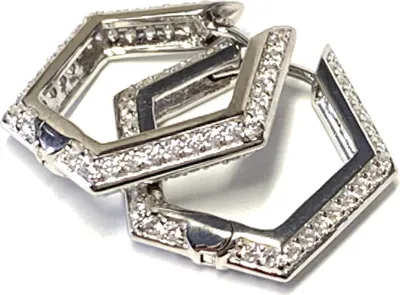 Produktbild von Ohrring 925/- Silber rhodiniert Zirkonia sechseckig Creole Scharniercreole